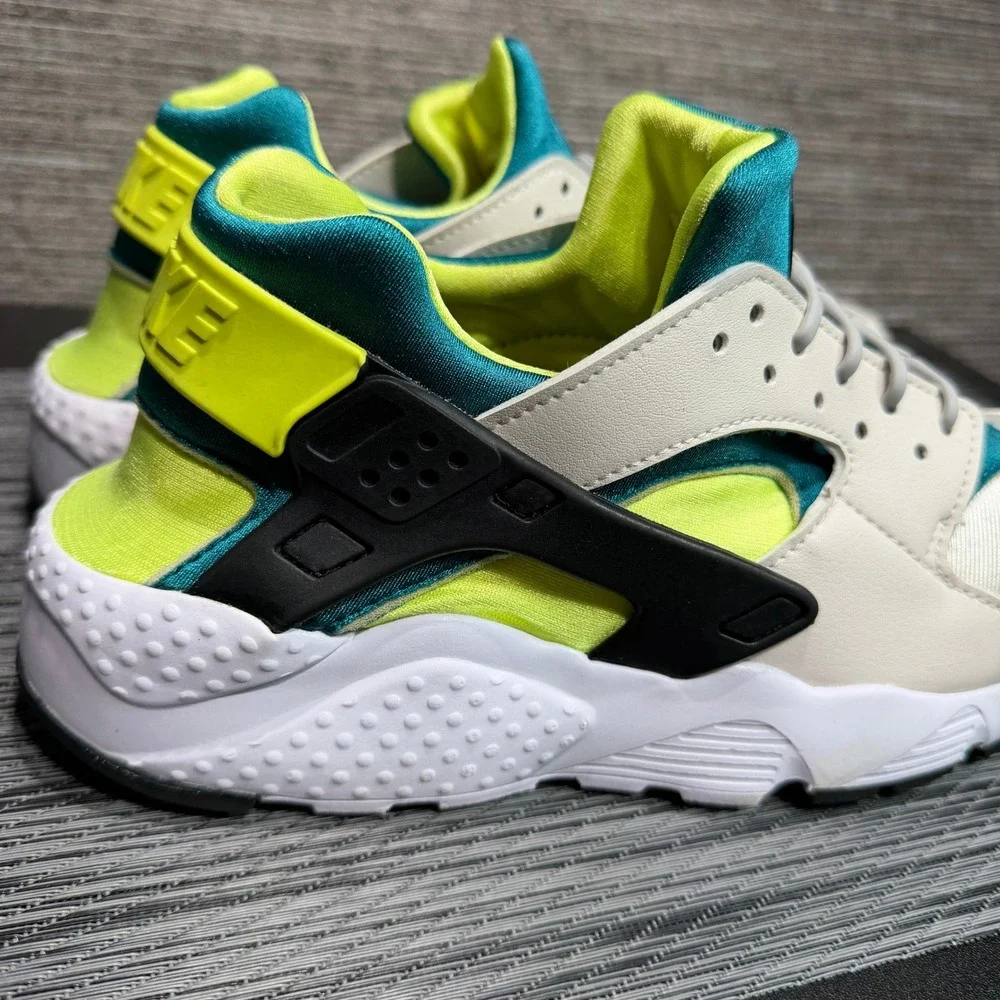 Nike Sneakers Kids 7Y White Teal Volt Air Huarache 654275-045 Heel Strap Sporty